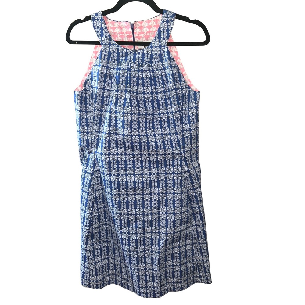Dizzy Lizzie Blue Seahorse Print Sleeveless Shift Dress Pink Lining 628 S